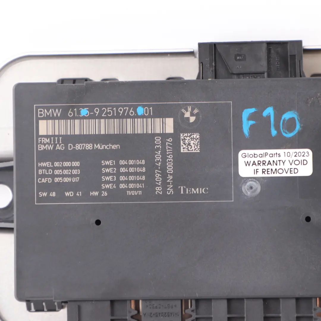 Módulo De Control Luz Espacio Para Los Pies ECU FRM III para BMW F10 con número de pieza 9251976 BMW F10 Módulo De Control Luz Espacio Para Los Pies ECU FRM III - SKU 9251976 - Número de pieza 9251976