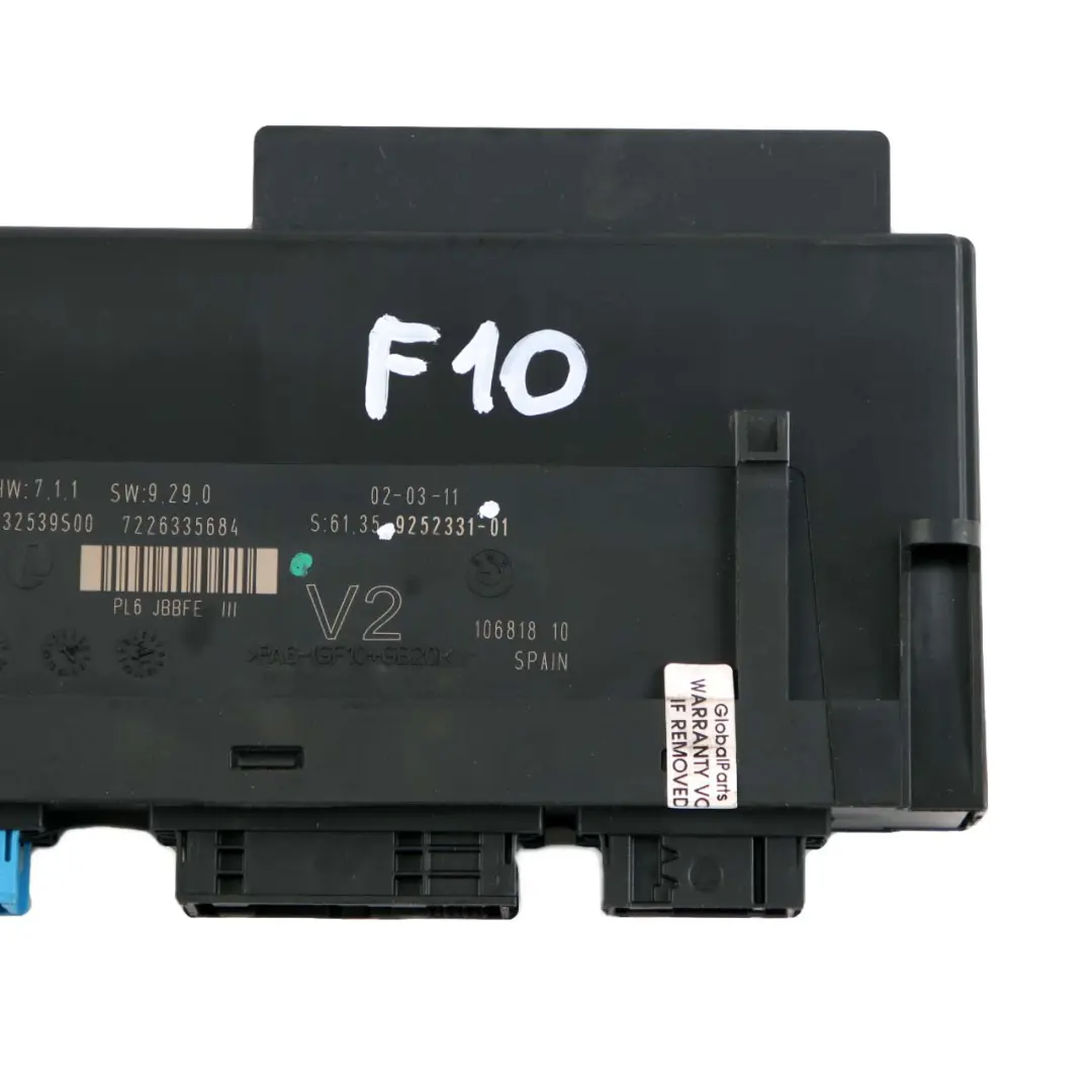 ECU Módulo Control Del Cuerpo Caja Conexiones V2 PL6 JBBFE III para BMW F10 con número de pieza 9252331 BMW F10 ECU Módulo Control Del Cuerpo Caja Conexiones V2 PL6 JBBFE III - SKU 9252331 - Número de pieza 9252331