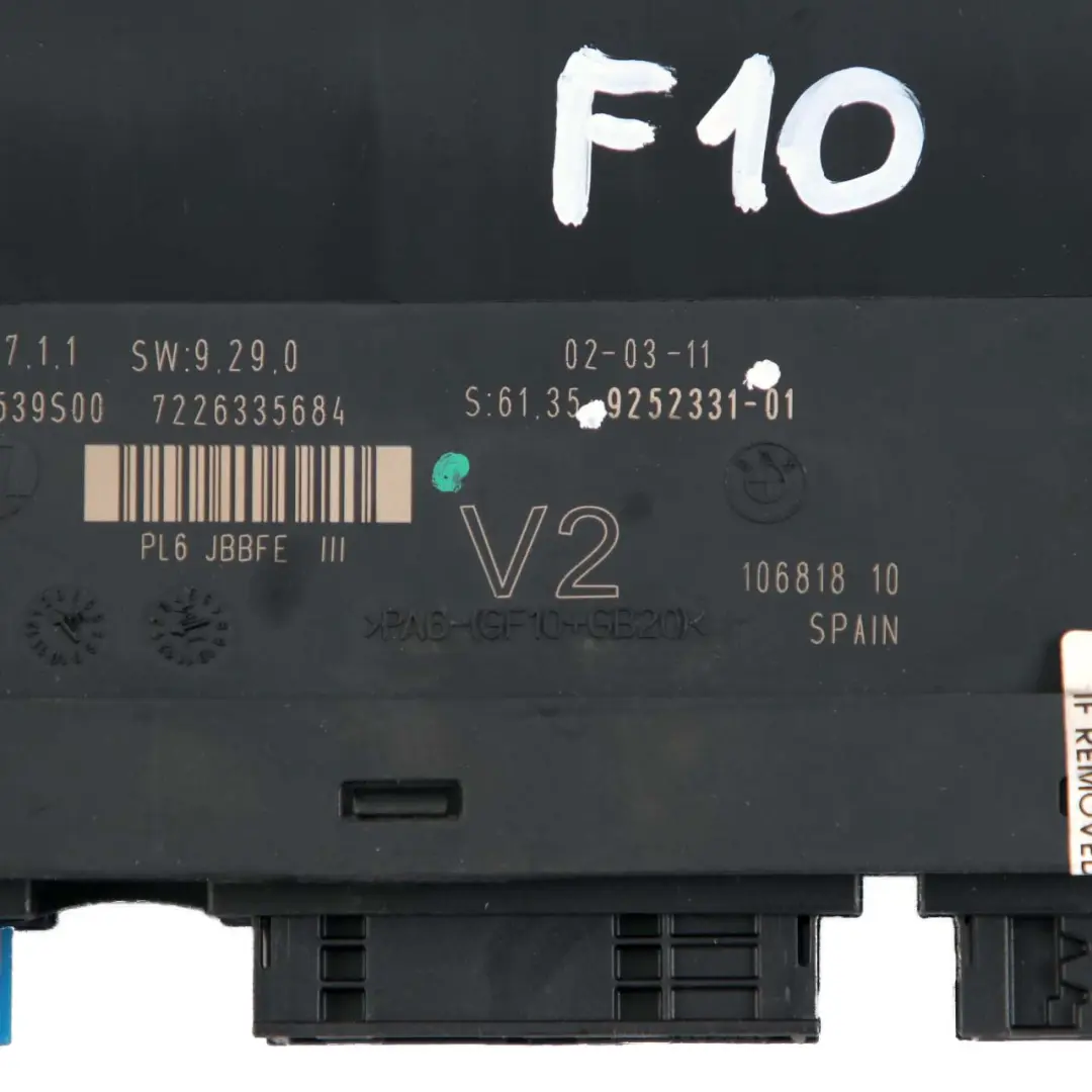 ECU Módulo Control Del Cuerpo Caja Conexiones V2 PL6 JBBFE III para BMW F10 con número de pieza 9252331 BMW F10 ECU Módulo Control Del Cuerpo Caja Conexiones V2 PL6 JBBFE III - SKU 9252331 - Número de pieza 9252331