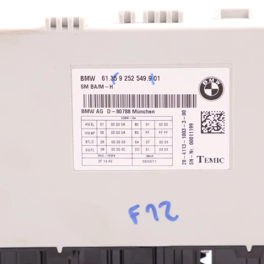 BMW F12 Front Seat Control Unit Module Memory ECU - SKU 9252549 - Part number 9252549