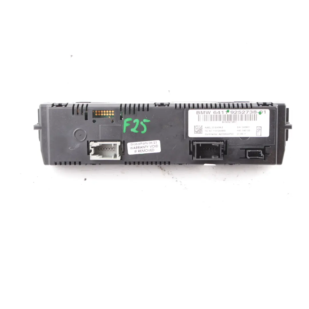 BMW X3 F25 Automático A/C Climatizador Panel Interruptor Calefactables - SKU 9252738 - Número de pieza 9252738