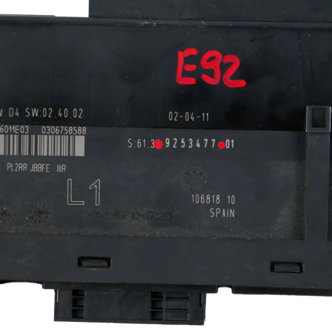 BMW E92 ECU Body Control Module Junction Box L1 PL2RR JBBFE IIIR - SKU 9253477 - Part number 9253477