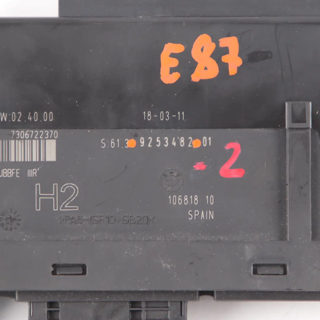 BMW E87 Junction Box ECU Body Control Module Unit H2 PL2RR JBBFE IIIR - SKU 9253482-2 - Part number 9253482