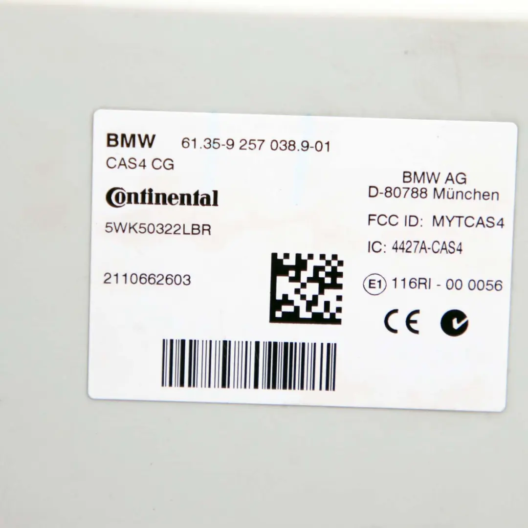 BMW 5 F07 F10 F11 CAS4 Unidad de Control Módulo de Lectura de Llaves - SKU 9257038 - Número de pieza 9257038