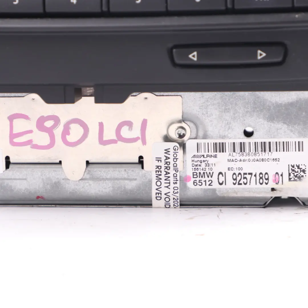 Head Unit BMW E90 E91 LCI Radio CD Player Navigation Sat Nav Alpine to with Part number 9257189 Head Unit BMW E90 E91 LCI Radio CD Player Navigation Sat Nav Alpine - SKU 9257189 - Part number 9257189