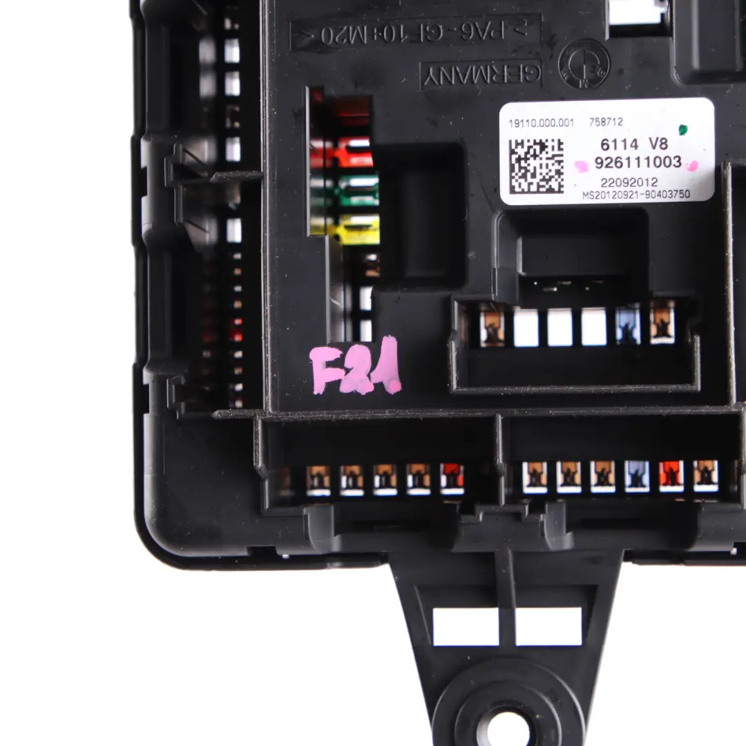 Fuse Box Power Distribution Control Unit Box Rear to BMW F20 F21 F30 F31 with Part number 9261110 BMW F20 F21 F30 F31 Fuse Box Power Distribution Control Unit Box Rear - SKU 9261110 - Part number 9261110