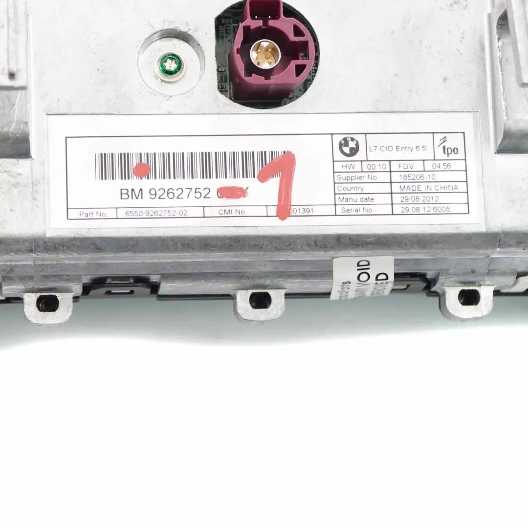 BMW F20 F21 F22 Schermo Informativo Centrale 6,5" Unità Di Controllo - SKU 9262752-1 - Numero di parte 9262752