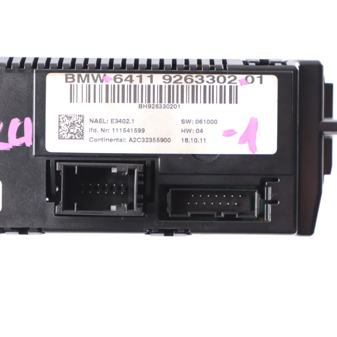 Conditioning A/C Control Panel to BMW 1 3 Series E81 E87N LCI E90 Automatic Air with Part number 9263302 BMW 1 3 Series E81 E87N LCI E90 Automatic Air Conditioning A/C Control Panel - SKU 9263302-1 - Part number 9263302
