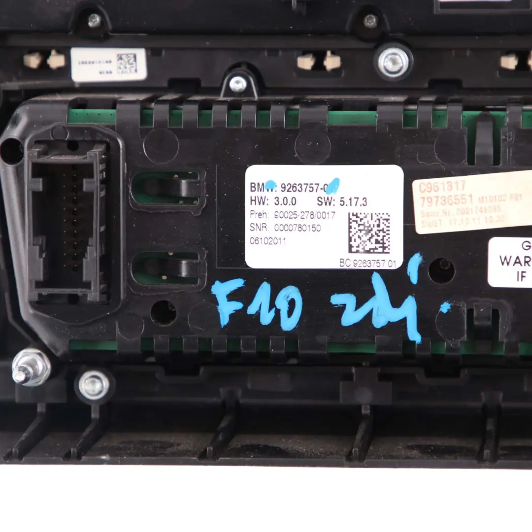 Air Conditioning Panel BMW F10 Radio A/C Switch Control Unit Oyster - SKU 9263757 - Part number 9263757
