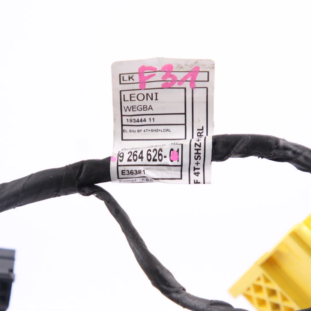 Wiring BMW F20 F30 Passenger's Side Seat Memory Loom Cable Set to Seat with Part number 9264626 Seat Wiring BMW F20 F30 Passenger's Side Seat Memory Loom Cable Set - SKU 9264626 - Part number 9264626