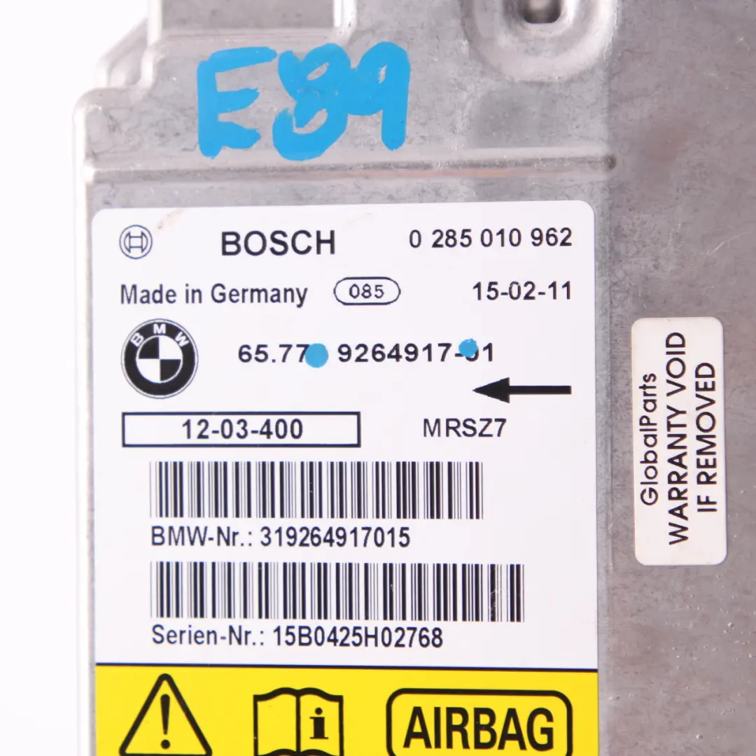 Moduł Sterownik Poduszek Powietrznych ECU do BMW Z4 E89 Roadster o numerze 9264917 BMW Z4 E89 Roadster Moduł Sterownik Poduszek Powietrznych ECU - SKU 9264917 - Numer Części 9264917