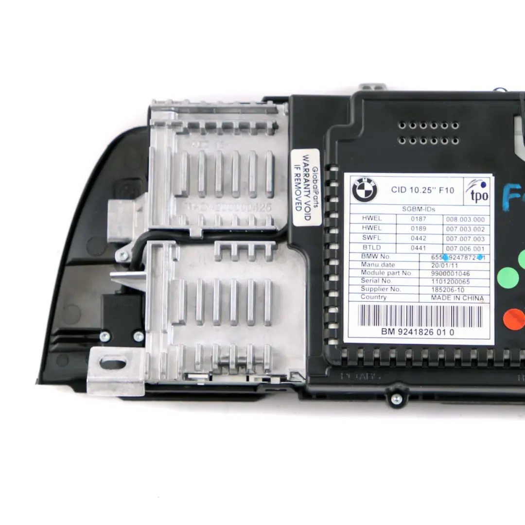 Pantalla De Información Central BMW F10 F11 Pantalla De Bordo 10,25" 9247872 para con número de pieza 9266385 Pantalla De Información Central BMW F10 F11 Pantalla De Bordo 10,25" 9247872 - SKU 9266385 - Número de pieza 9266385