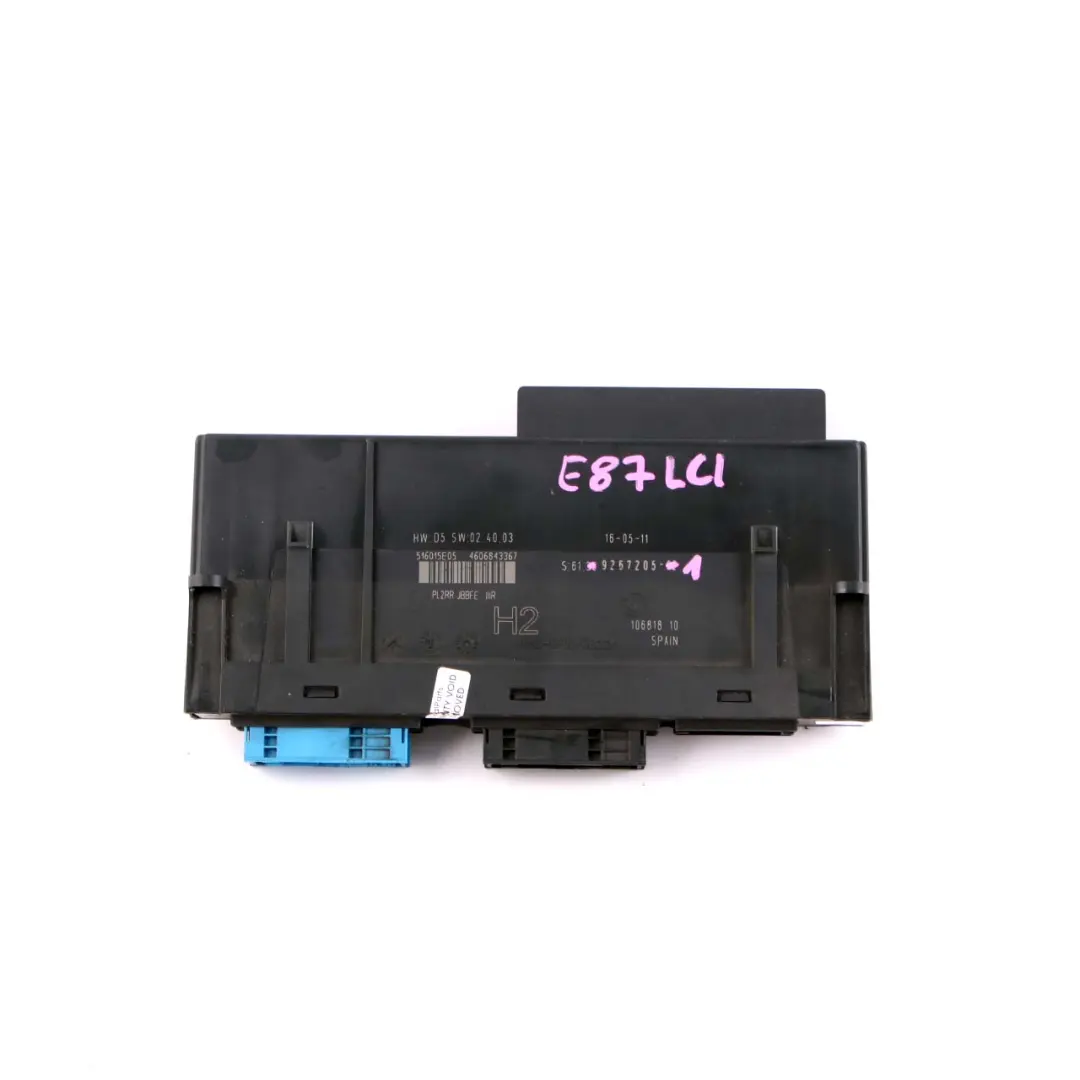 ECU Módulo Control Cuerpo Caja Conexiones para BMW E87 LCI con número de pieza 9267205 BMW E87 LCI ECU Módulo Control Cuerpo Caja Conexiones - SKU 9267205-1 - Número de pieza 9267205