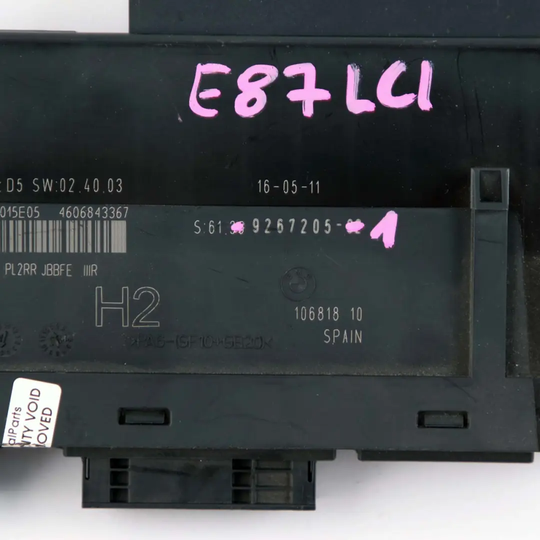 BMW E87 LCI ECU Módulo Control Cuerpo Caja Conexiones - SKU 9267205-1 - Número de pieza 9267205