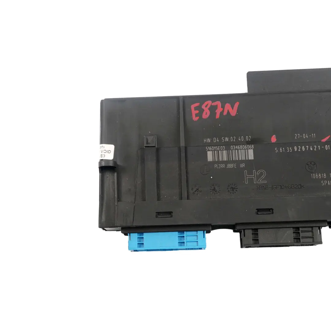 ECU Modulo Control Cuerpo Caja Conexiones PL2RR JBBFE IIIR para BMW E87 LCI con número de pieza 9267421 BMW E87 LCI ECU Modulo Control Cuerpo Caja Conexiones PL2RR JBBFE IIIR - SKU 9267421-1 - Número de pieza 9267421