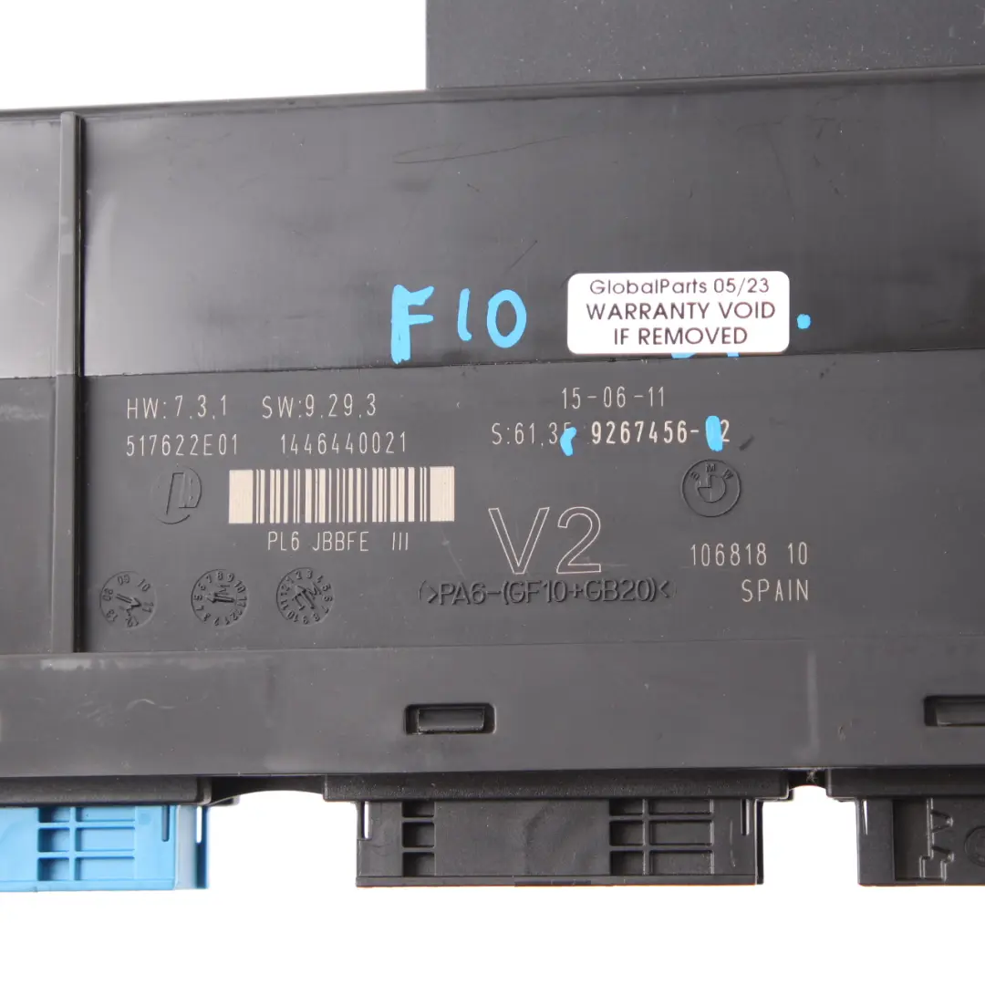  Unidad de Control BMW F10 F11 Módulo de Carrocería ECU JBBFE IIIR V2 PL6 ECU - SKU 9267456 - Número de pieza 9267456