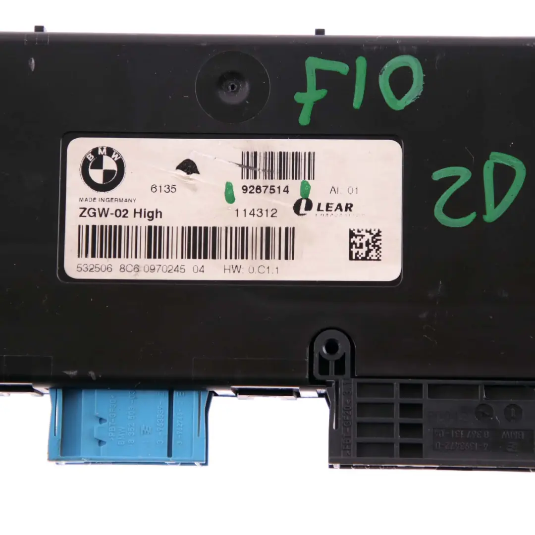 BMW F10 F11 Central Gateway Módulo ECU Unidad Control Lear ZGW-02 Alta - SKU 9267514 - Número de pieza 9267514