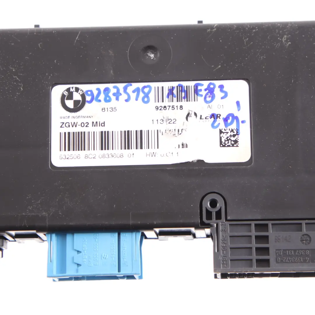 Central Gateway Module Control Unit Lear ZGW-02 Mid to BMW X3 F25 with Part number 9267518 BMW X3 F25 Central Gateway Module Control Unit Lear ZGW-02 Mid - SKU 9267518 - Part number 9267518