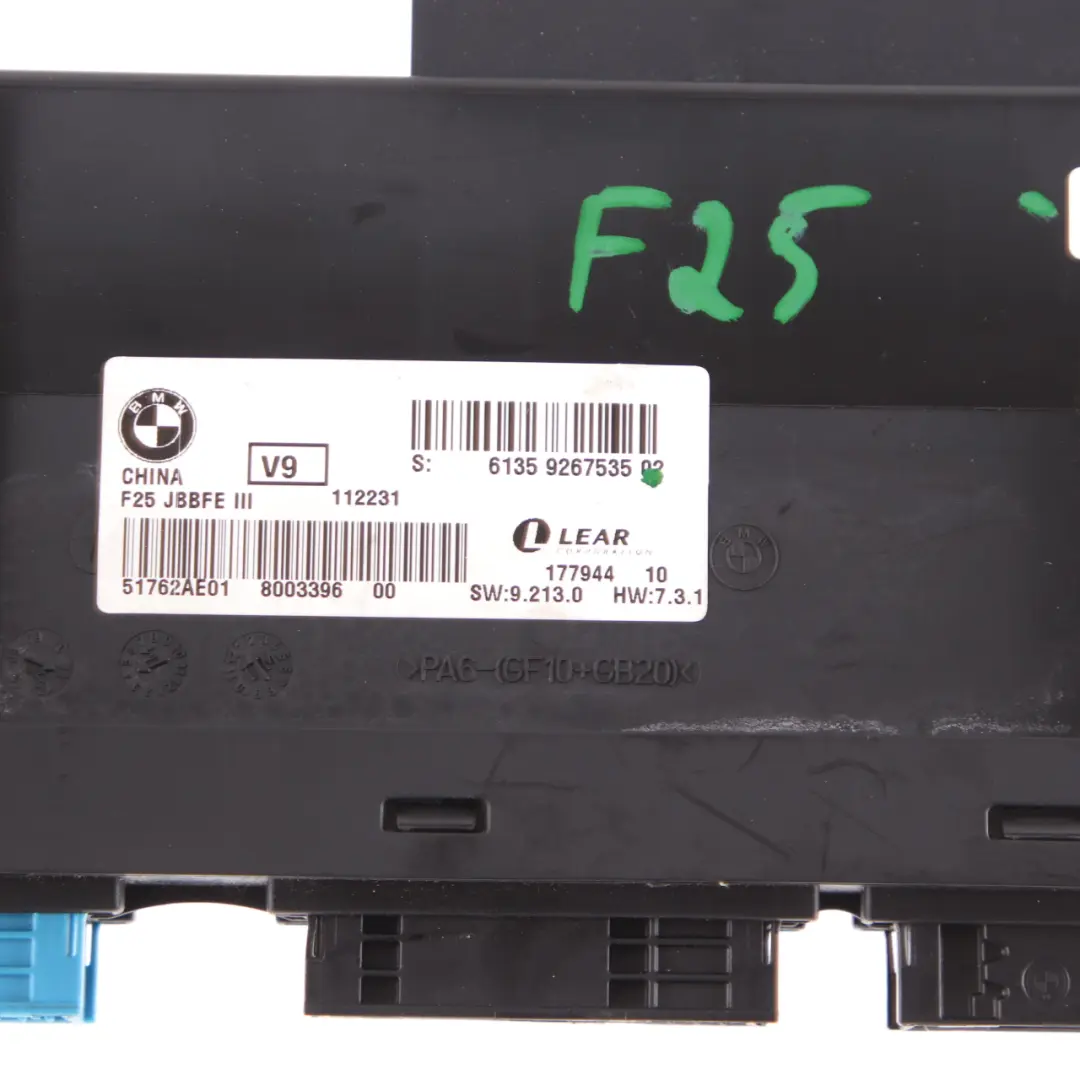 Modulo Controllo Corpo Scatola Giunzione ECU JBBFE III 3 V9 Lear per BMW F25 con numero di parte 9267535 BMW F25 Modulo Controllo Corpo Scatola Giunzione ECU JBBFE III 3 V9 Lear - SKU 9267535 - Numero di parte 9267535