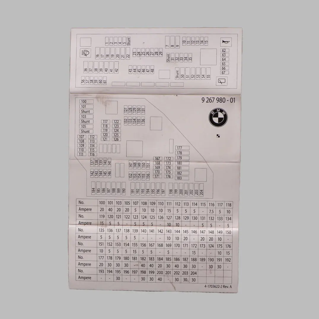 BMW F10 Diagrama Localización Fusibles Mapa Agrupación Fusibles - SKU 9267980 - Número de pieza 9267980
