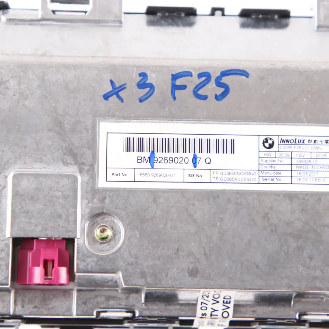 BMW X3 F25 X4 F26 Monitor Deski Wyświetlacz pokładowy 6,5" - SKU 9269020 - Numer Części 9269020