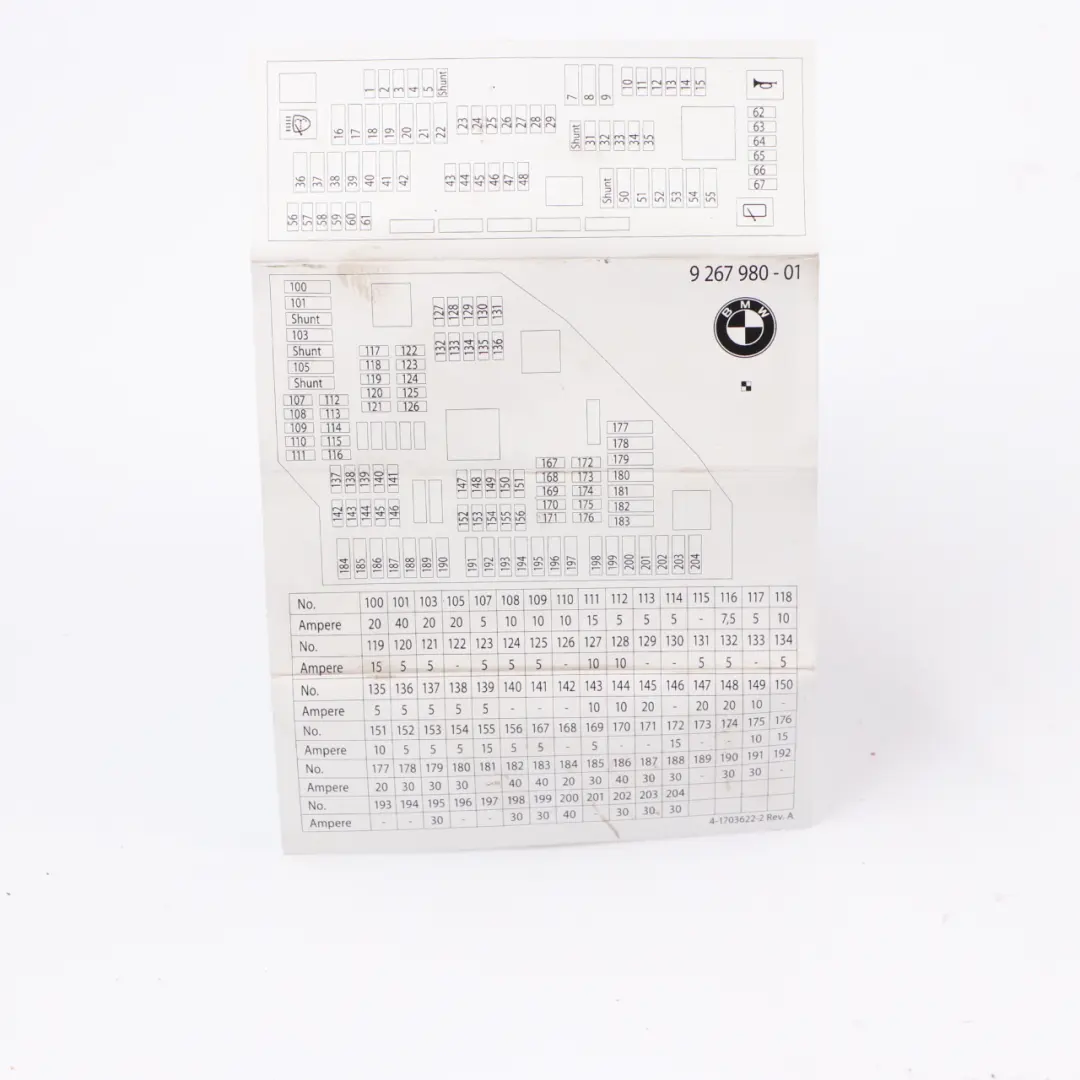  Fuse Box Grouping BMW F10 Fuse Placement Map Card Diagram - SKU 926980-01 - Part number 926980-01