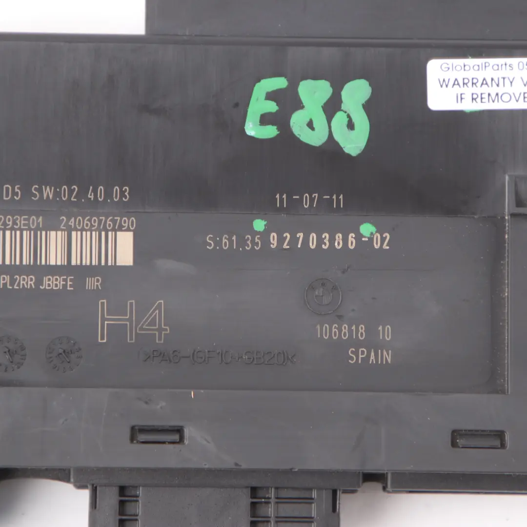 BMW E88 Body Control Module ECU Unit JBBFE IIIR H4 PL2RR - SKU 9270386 - Part number 9270386