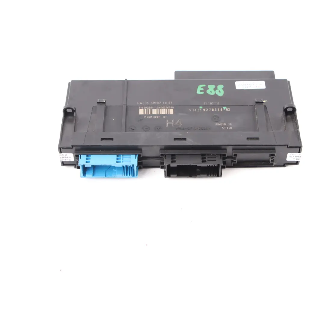 Karosseriesteuergerät ECU Einheit JBBFE IIIR H4 PL2RR für BMW E88 mit Teilenummer 9270386 BMW E88 Karosseriesteuergerät ECU Einheit JBBFE IIIR H4 PL2RR - SKU 9270386 - Teilenummer 9270386