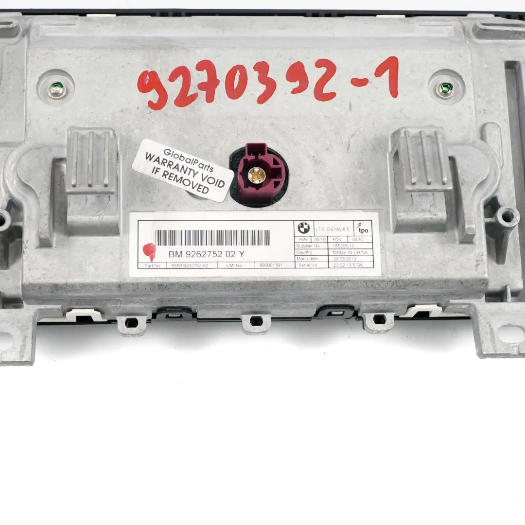 Pantalla Central De Informacion 6,5" 9270392 para BMW F20 F21 F22 con número de pieza 9262752 BMW F20 F21 F22 Pantalla Central De Informacion 6,5" 9270392 - SKU 9270392-1 - Número de pieza 9262752