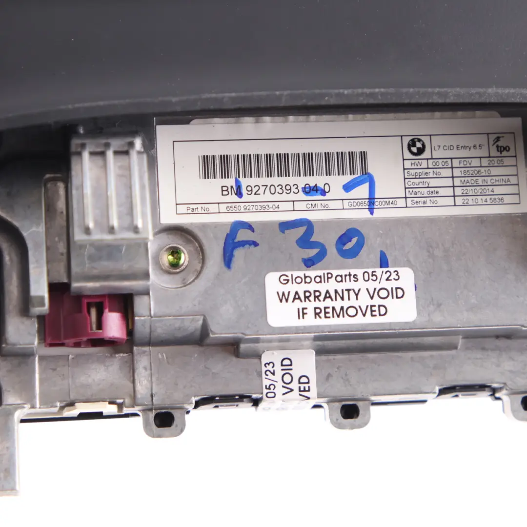 Cruscotto Schermo Centrale D'Informazione 6,5" per BMW F30 F31 F80 M3 con numero di parte 9270393 BMW F30 F31 F80 M3 Cruscotto Schermo Centrale D'Informazione 6,5" - SKU 9270393-1 - Numero di parte 9270393