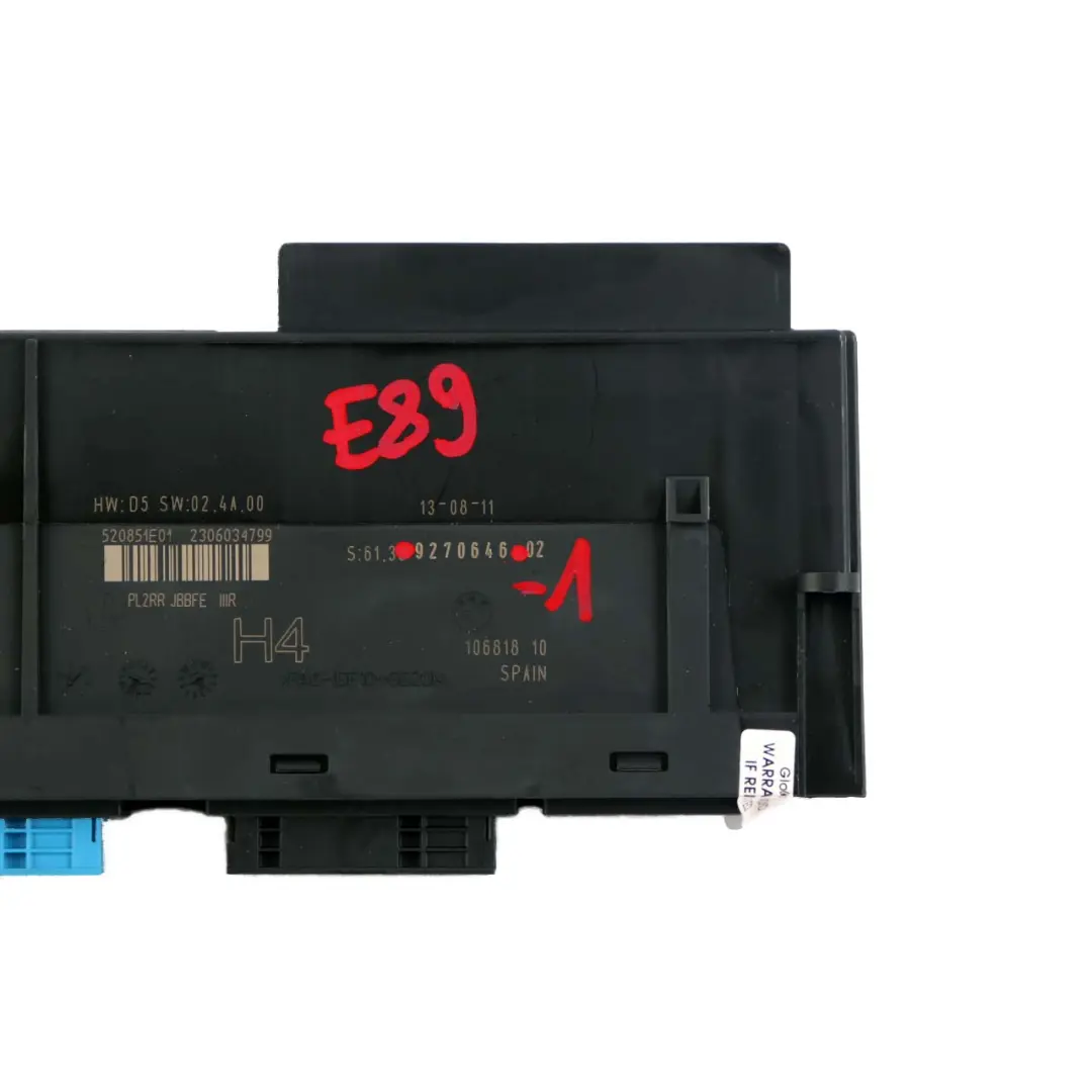 ECU Body Control Module H4 Junction Box PL2RR JBBFE IIIR to BMW Z4 E89 with Part number 9270646 BMW Z4 E89 ECU Body Control Module H4 Junction Box PL2RR JBBFE IIIR - SKU 9270646-1 - Part number 9270646