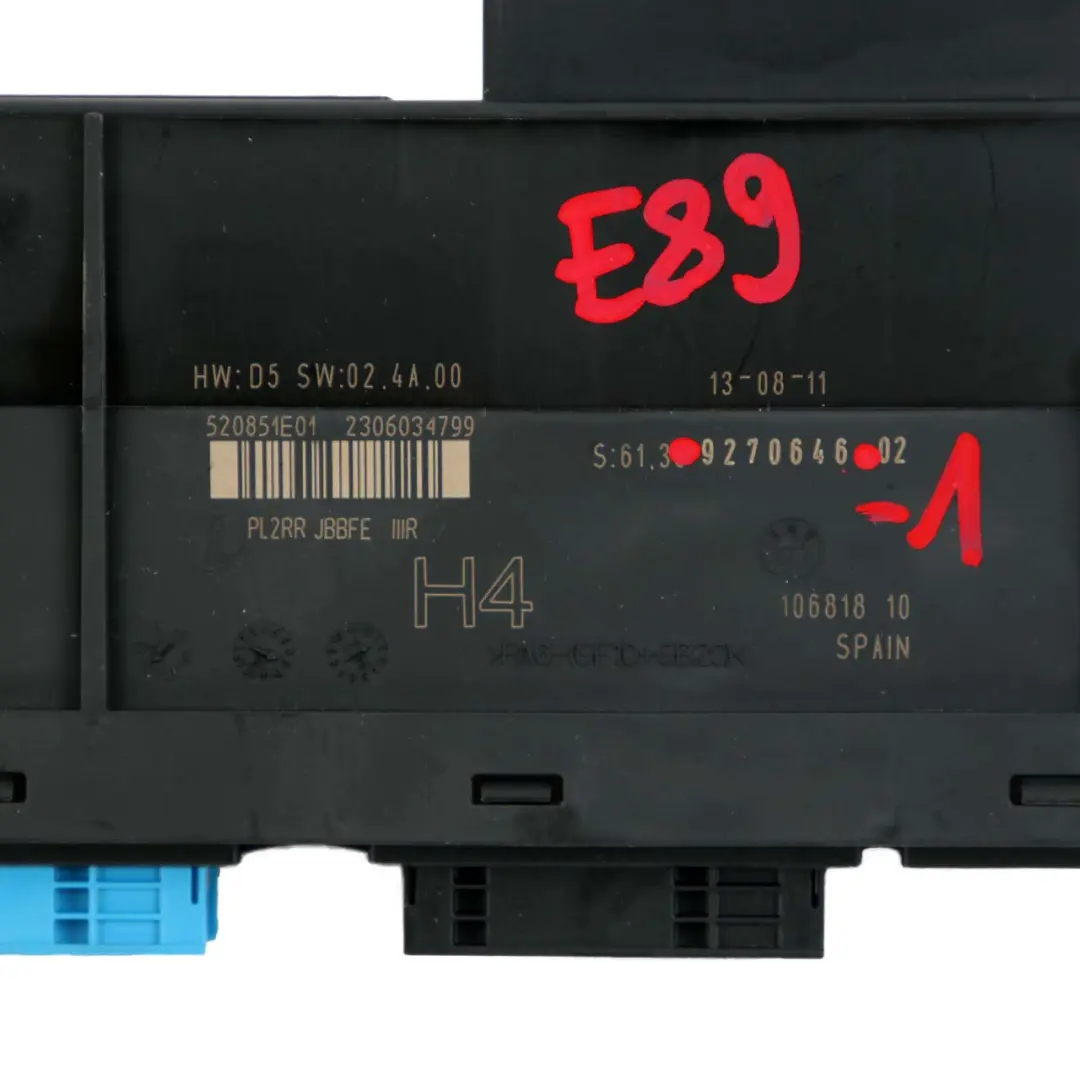ECU Body Control Module H4 Junction Box PL2RR JBBFE IIIR to BMW Z4 E89 with Part number 9270646 BMW Z4 E89 ECU Body Control Module H4 Junction Box PL2RR JBBFE IIIR - SKU 9270646-1 - Part number 9270646