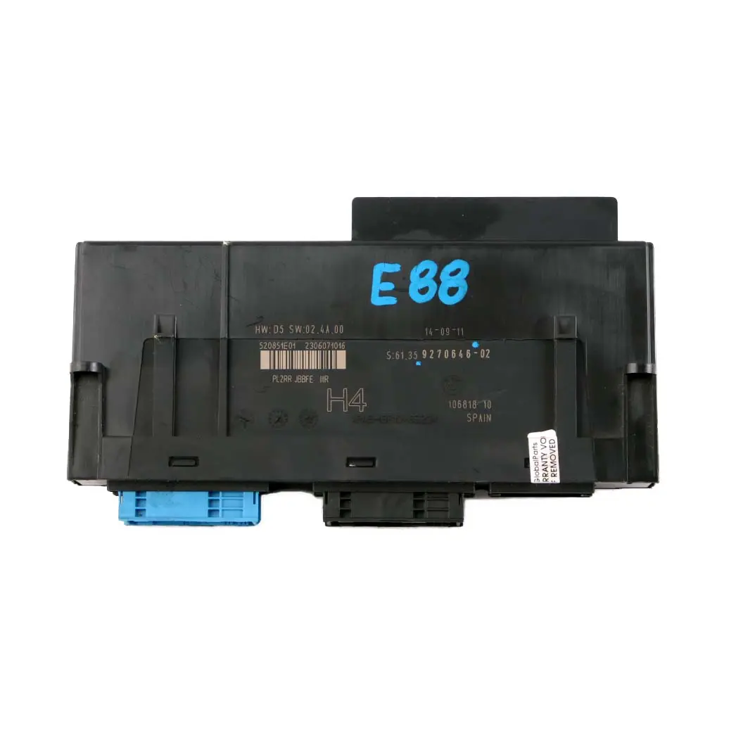 ECU Modulo Control Cuerpo H4 Caja Conexiones PL2RR JBBFE IIIR para BMW E88 con número de pieza 9270646 BMW E88 ECU Modulo Control Cuerpo H4 Caja Conexiones PL2RR JBBFE IIIR - SKU 9270646 - Número de pieza 9270646