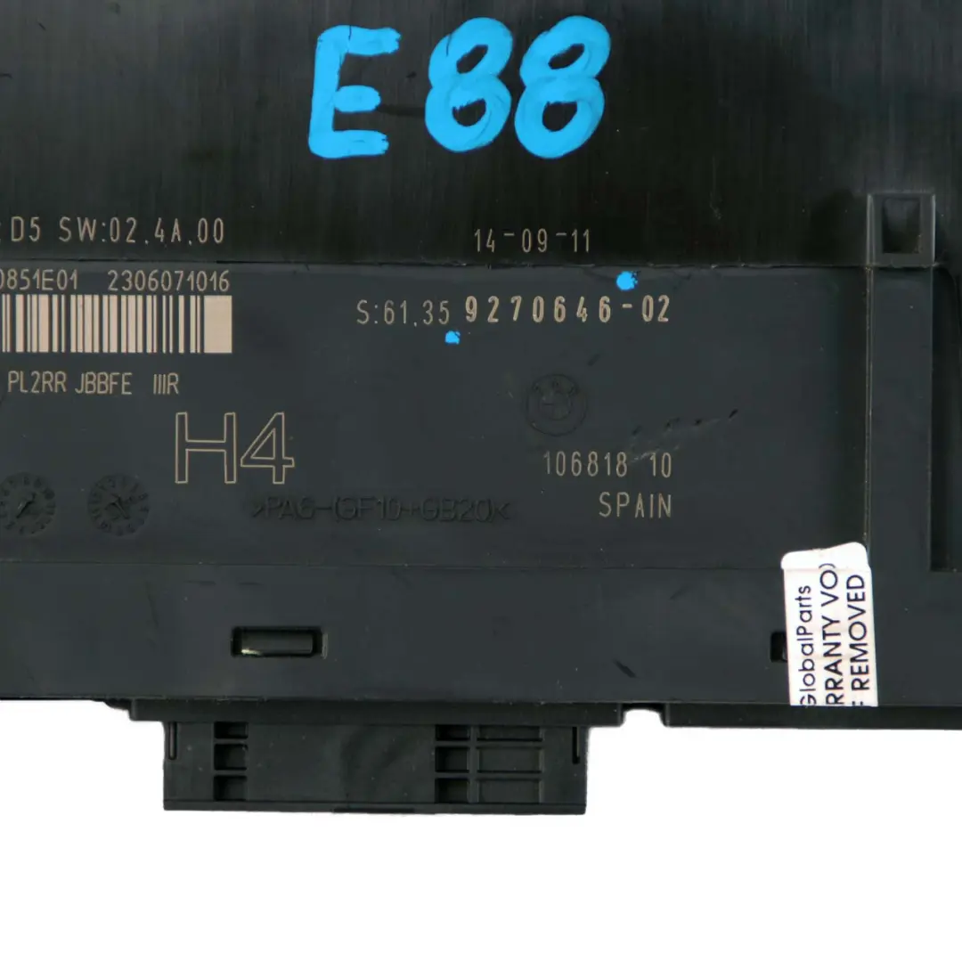 BMW E88 ECU Body Control Module H4 Junction Box PL2RR JBBFE IIIR - SKU 9270646 - Part number 9270646