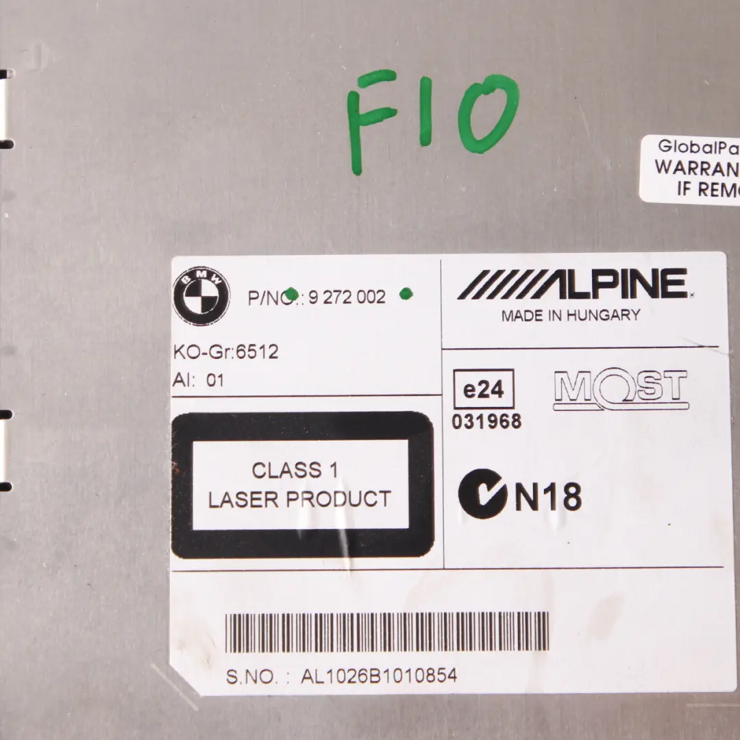 Radioplayer BMW F10 F11 Alpine Audio CD Champ 2 Steuergerät für mit Teilenummer 9272002 Radioplayer BMW F10 F11 Alpine Audio CD Champ 2 Steuergerät - SKU 9272002 - Teilenummer 9272002