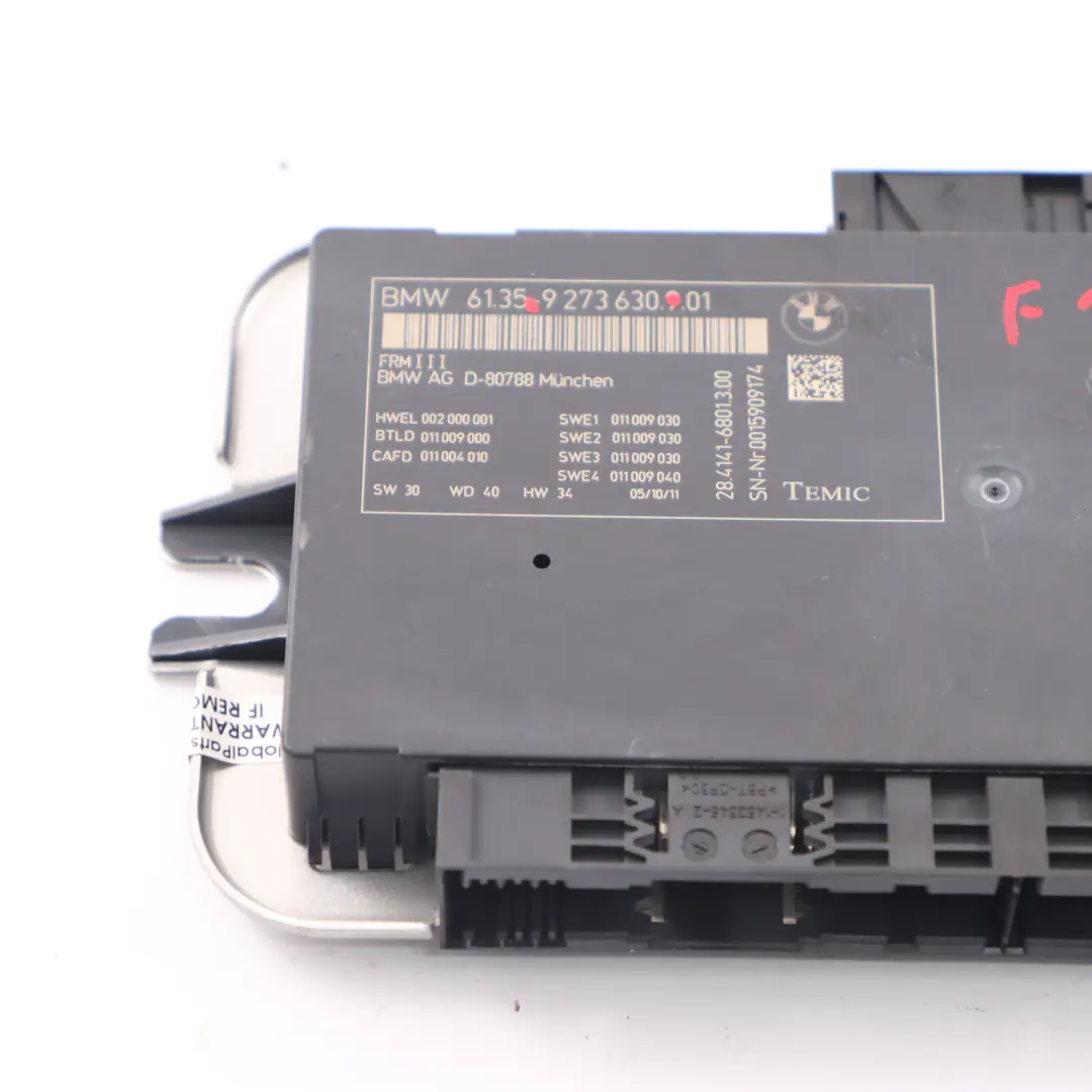 BMW F13 Footwell Light Module Control Unit ECU FRM3 - SKU 9273630 - Part number 9273630