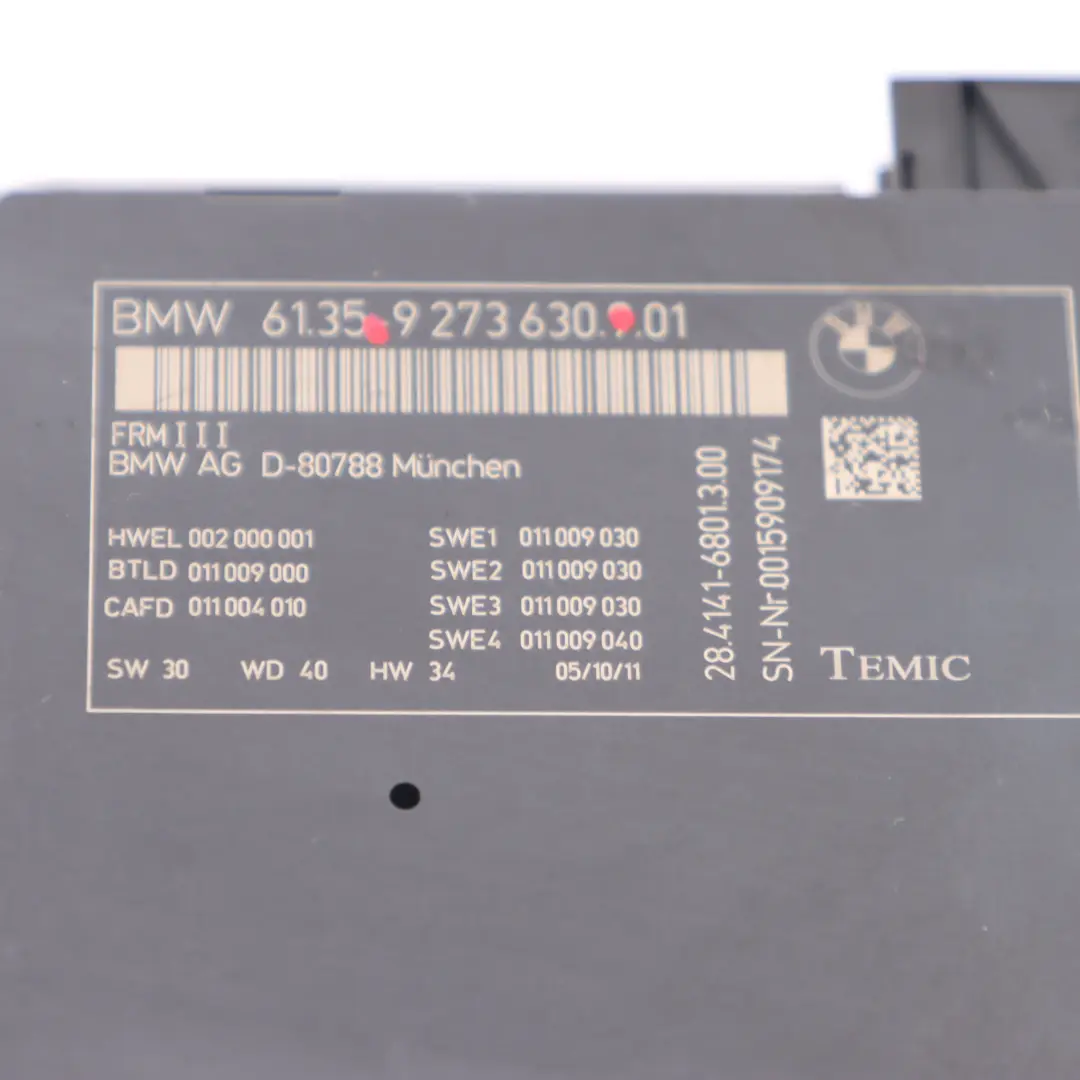 Footwell Light Module Control Unit ECU FRM3 to BMW F13 with Part number 9273630 BMW F13 Footwell Light Module Control Unit ECU FRM3 - SKU 9273630 - Part number 9273630