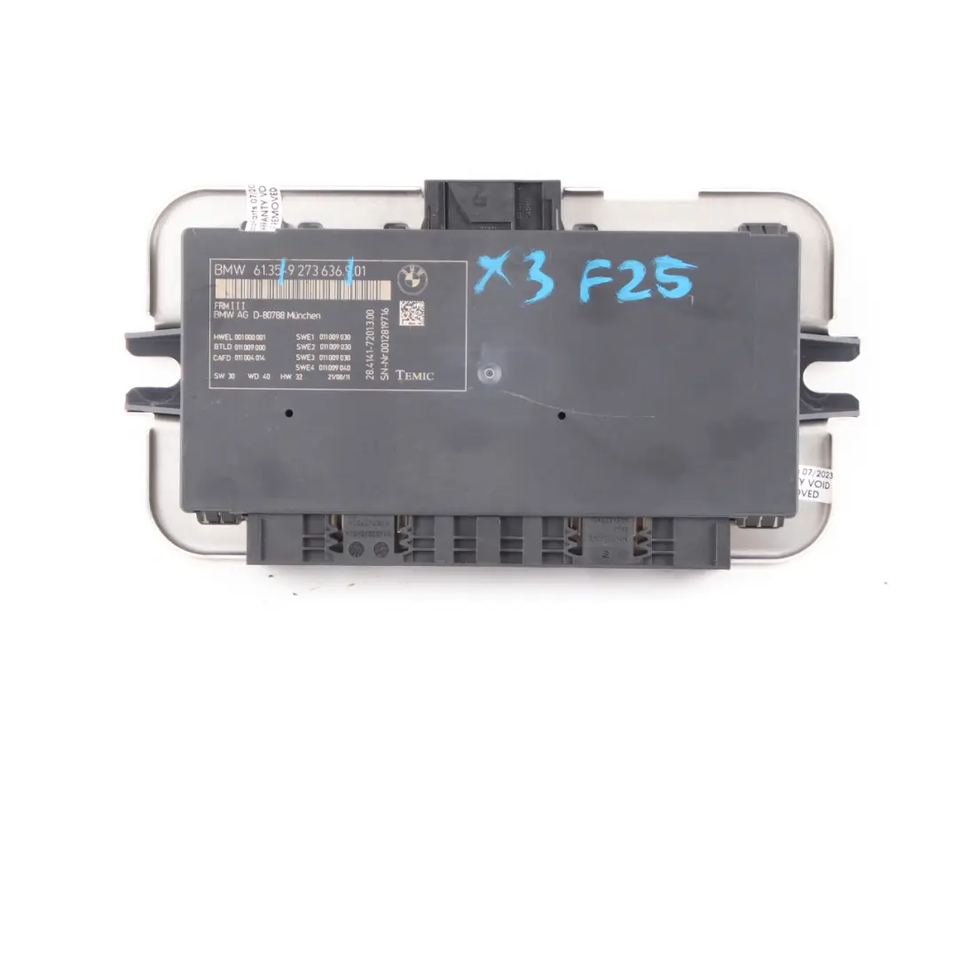 Footwell Light Control Module ECU Unit FRM3 III TEMIC to BMW F25 with Part number 9273636 BMW F25 Footwell Light Control Module ECU Unit FRM3 III TEMIC - SKU 9273636 - Part number 9273636