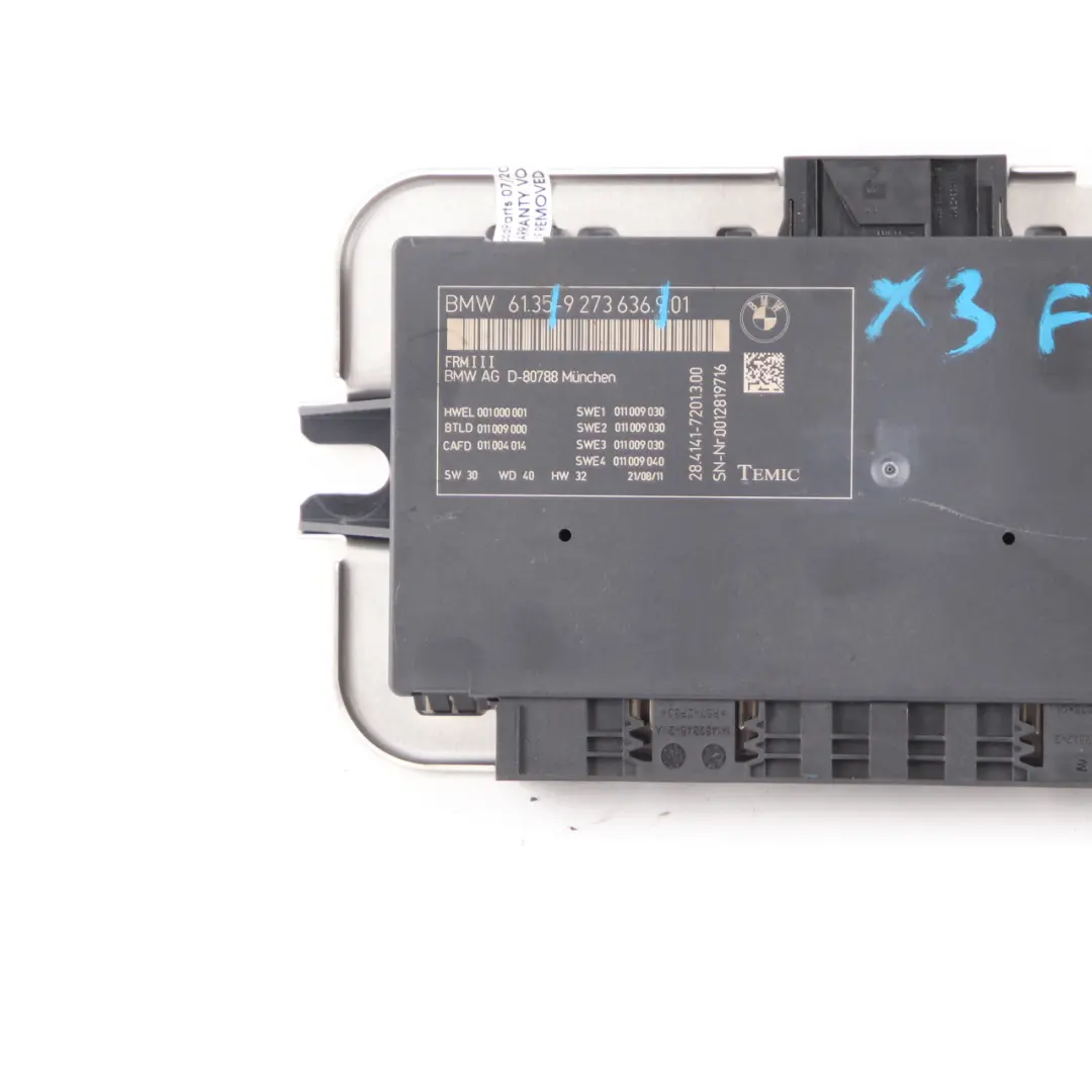 Footwell Light Control Module ECU Unit FRM3 III TEMIC to BMW F25 with Part number 9273636 BMW F25 Footwell Light Control Module ECU Unit FRM3 III TEMIC - SKU 9273636 - Part number 9273636