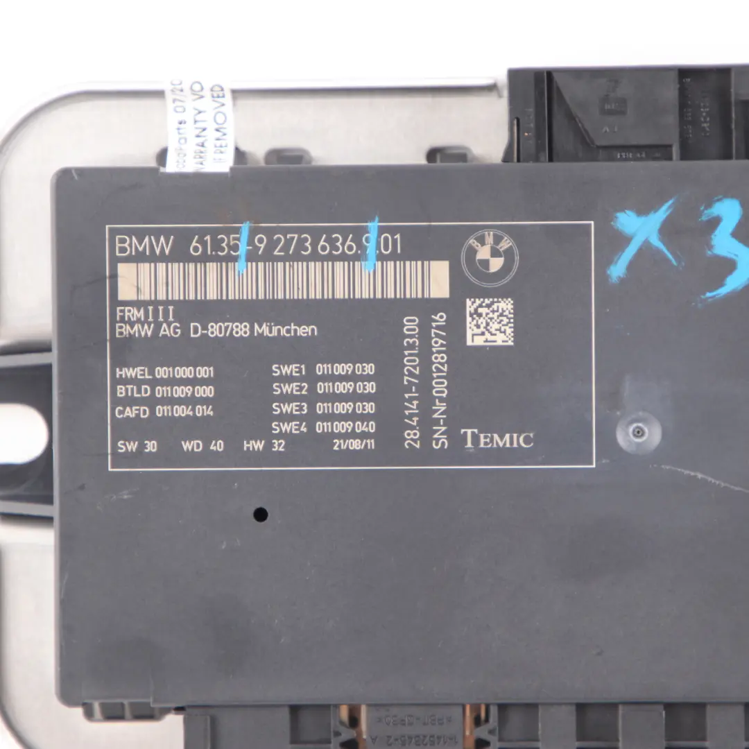 Footwell Light Control Module ECU Unit FRM3 III TEMIC to BMW F25 with Part number 9273636 BMW F25 Footwell Light Control Module ECU Unit FRM3 III TEMIC - SKU 9273636 - Part number 9273636