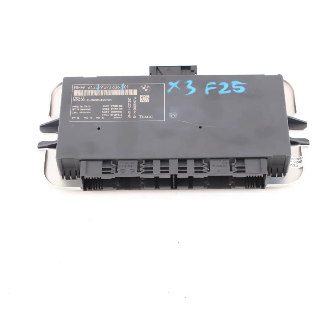 Footwell Light Control Module ECU Unit FRM3 III TEMIC to BMW F25 with Part number 9273636 BMW F25 Footwell Light Control Module ECU Unit FRM3 III TEMIC - SKU 9273636 - Part number 9273636