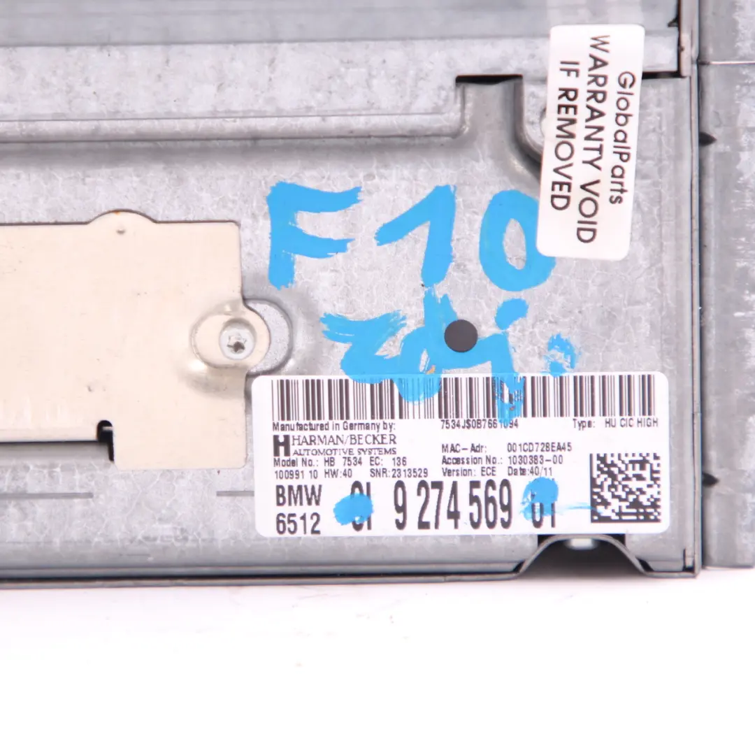  CIC Professional Unit BMW F01 F10 Sat Nav Infotainment Radio Player Head - SKU 9274569 - Part number 9274569
