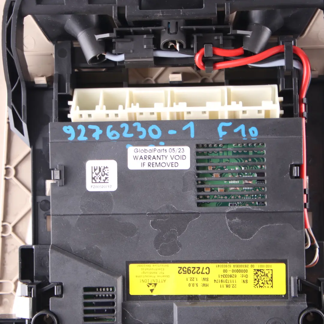 Feu toit BMW F10 F11 Panneau intérieur avant Interrupteur Cluster Oyster pour à propos du numéro de pièce 9276230 Feu toit BMW F10 F11 Panneau intérieur avant Interrupteur Cluster Oyster - SKU 9276230-1 - Numéro de pièce 9276230