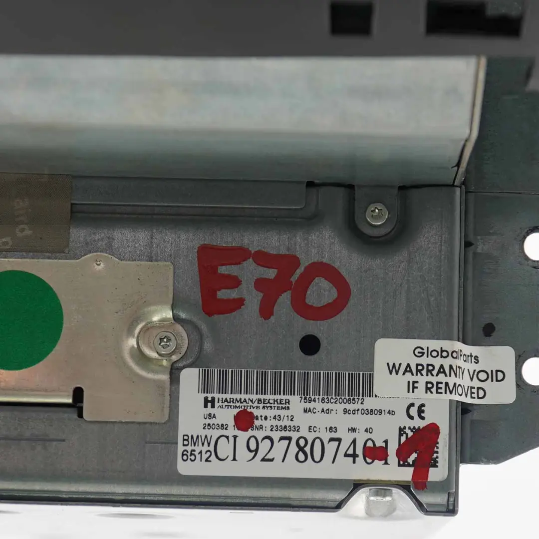 CIC DAB Profesional Sistema de Navegación Controlador para BMW X5 E70 con número de pieza 9278074 BMW X5 E70 CIC DAB Profesional Sistema de Navegación Controlador - SKU 9278074-1 - Número de pieza 9278074