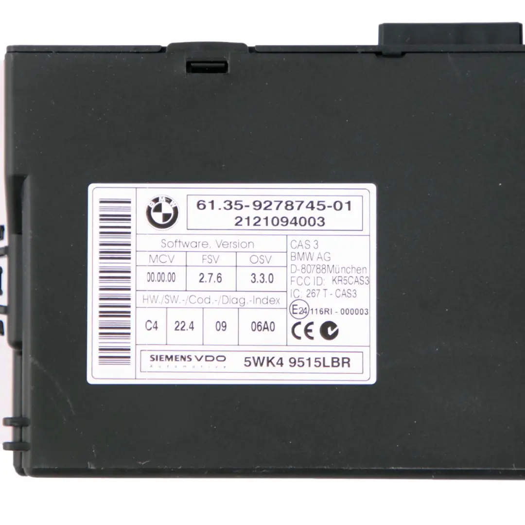CAS3 Moduł Sterownik CAS BMW E60 E81 E87 E90 E91 E92 E93 - SKU 9278745 - Numer Części 9278745