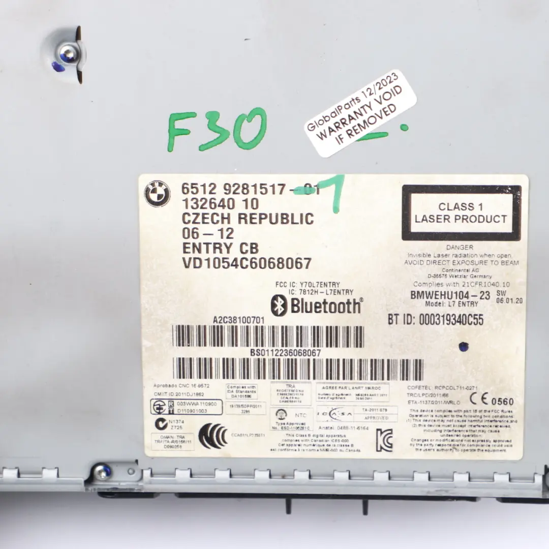 Radio Professional CD Bluetooth Player to BMW 1 2 3 F20 F21 F22 F30 F31 with Part number 9281517 BMW 1 2 3 F20 F21 F22 F30 F31 Radio Professional CD Bluetooth Player - SKU 9281517-1 - Part number 9281517