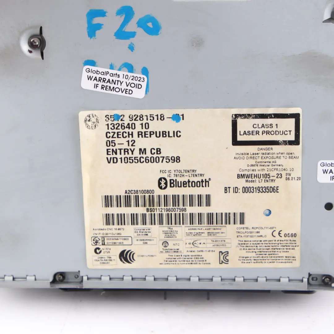 BMW F20 F21 F22 F30 Radio Professional CD Control principal Bluetooth - SKU 9281518 - Número de pieza 9281518