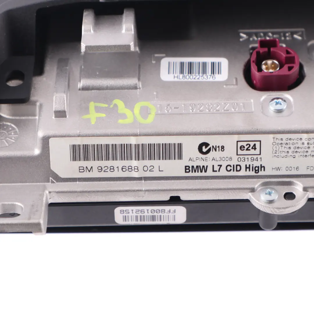 On-Board Screen BMW F30 F31 Central Information Display Monitor 8,8" to with Part number 9281688 On-Board Screen BMW F30 F31 Central Information Display Monitor 8,8" - SKU 9281688-2 - Part number 9281688