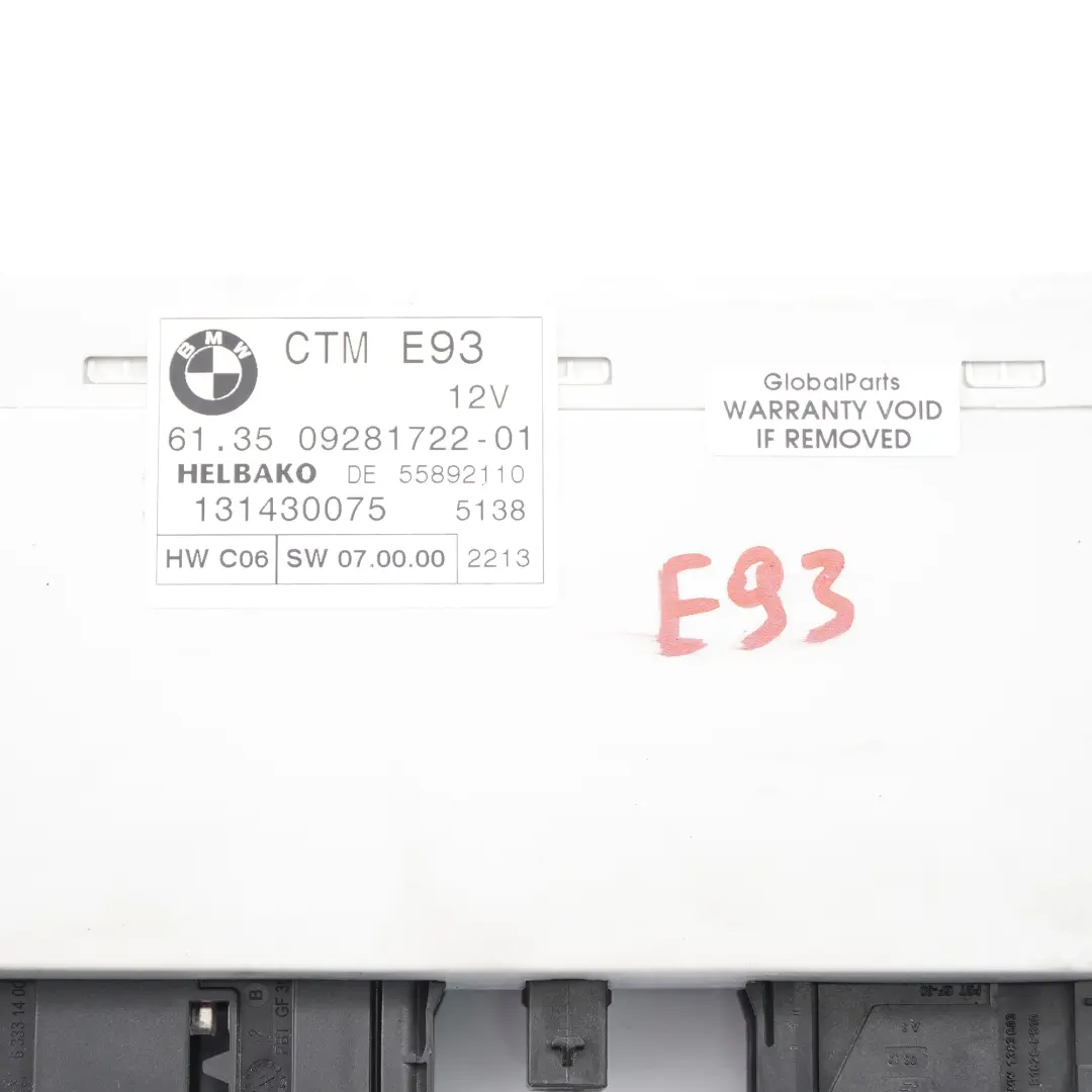 Cappotta Modulo ECU Moduli Centralina Ctm per BMW E93 Cabrio con numero di parte 9281722 BMW E93 Cabrio Cappotta Modulo ECU Moduli Centralina Ctm - SKU 9281722 - Numero di parte 9281722