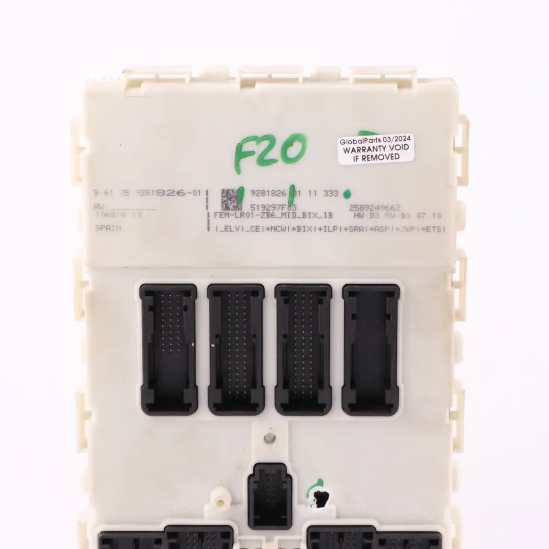 FEM Module BMW F20 F21 F22 F30 F32 ECU Control Unit Fuse Box to with Part number 9281826 FEM Module BMW F20 F21 F22 F30 F32 ECU Control Unit Fuse Box - SKU 9281826 - Part number 9281826